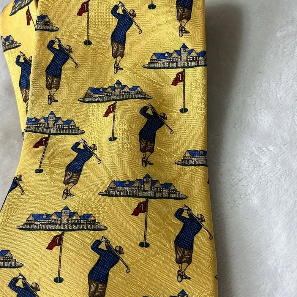 Tommy Hilfiger Yellow Silk Golf Necktie Tie 60” Long 4” Wide